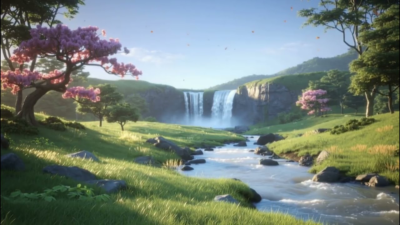 Peaceful Waterfall & Flowing Stream Sounds | Relaxing Nature Ambience | 8 hours