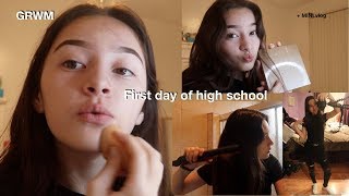 FIRST DAY OF HIGH SCHOOL GRWM (makeup, hair, outfit) \/ JUNIOR YEAR \/MINI VLOG 2019