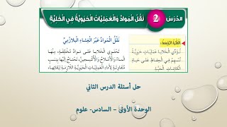 حل أسئلة نقل المواد في الخلية- الوحدة الأولى- الصف السادس- العلوم