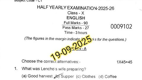 Class 10|Half Yearly Examination 2025|English Question Paper with solved MCQs & Grammar|Sribhumi|X