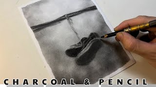 #249 Charcoal & Pencil Drawing – Hanging Shoes screenshot 5