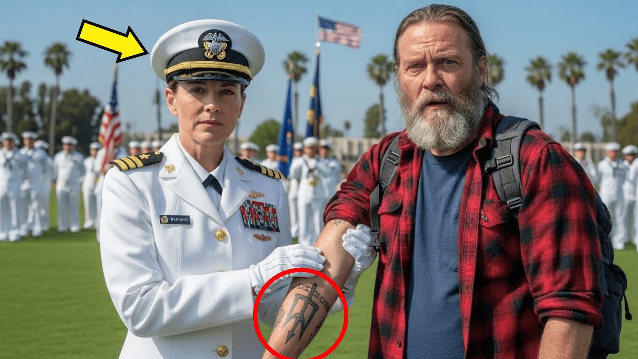 Veterano senzatetto va alla laurea del figlio—un ammiraglio vede il tatuaggio e resta di ghiaccio