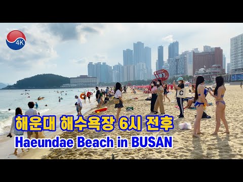 [4K] BUSAN Walk - The Scenery of HAEUNDAE Beach in the Summer Holiday Season, Beach in Korea.