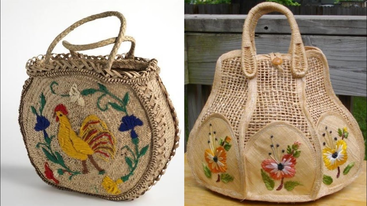 Vintage Beach Bag Jute Straw Round Handle Purse Handbag Large Open Weave |  eBay