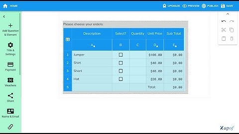 Previewing order form - Working with Zapof table and spreadsheet