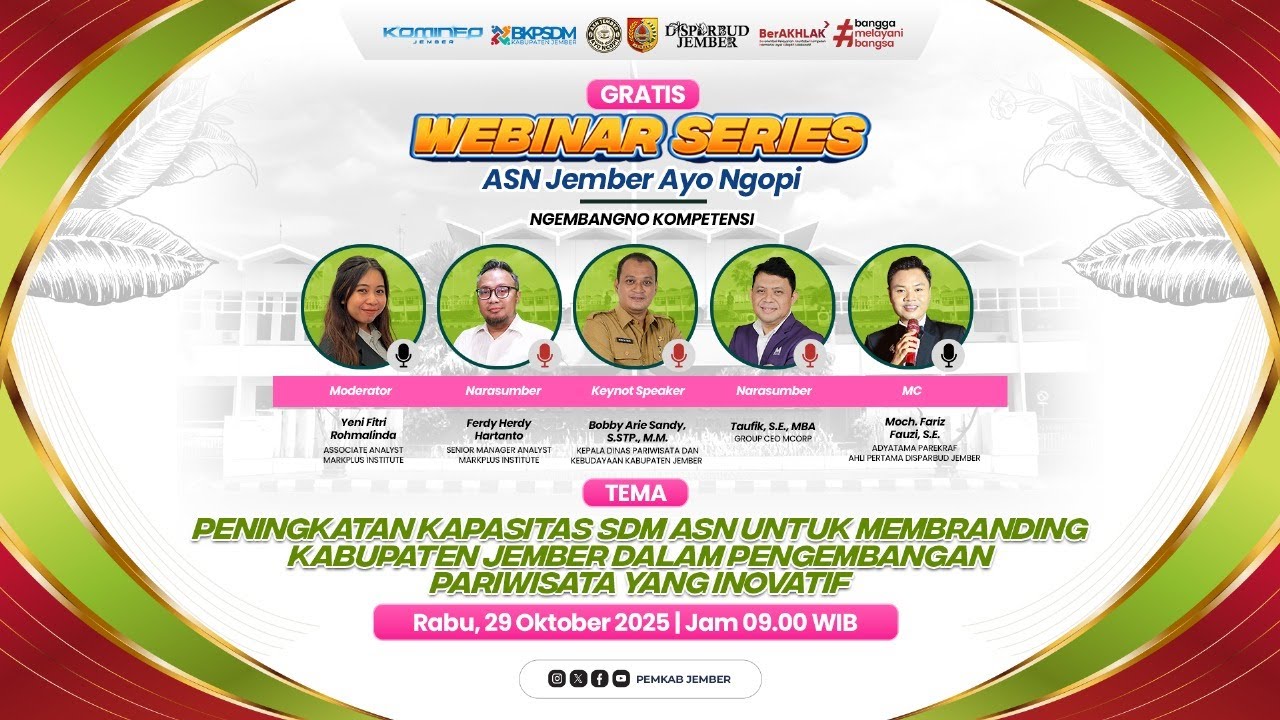 WEBINAR SERIES ASN AYO NGOPI 2025 TEMA 10 Bersama Dinas Pariwisata dan Kebudayaan Kab. Jember