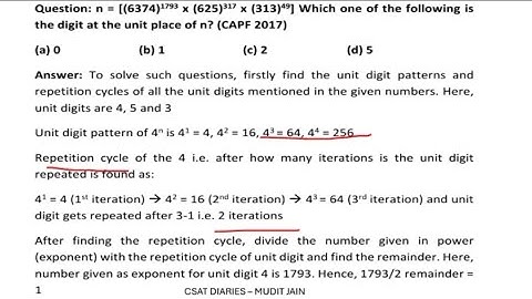 CSAT DIARIES - 2: Exponent - Multiplication - Unit Digit