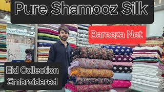 Pure Shamooz Silk Embroidered Bareeza Net Multi Work Embroiderey Eid Collection Party Wear Dresses