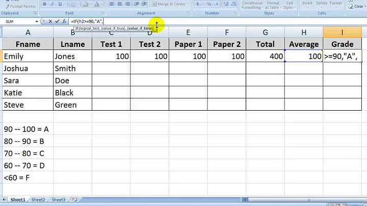 MS Excel, the "IF" Function, & Letter Grades