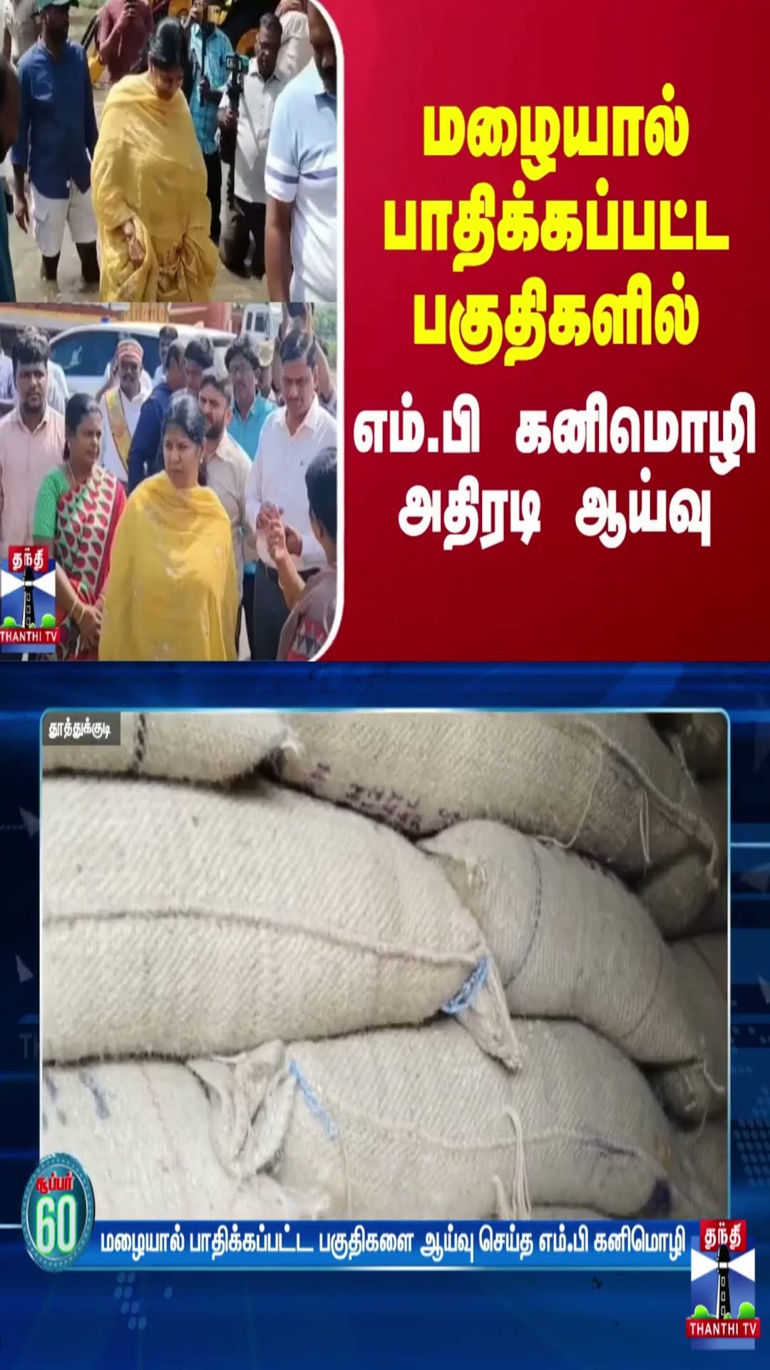 மழையால் பாதிக்கப்பட்ட பகுதிகளில் எம்.பி கனிமொழி அதிரடி ஆய்வு