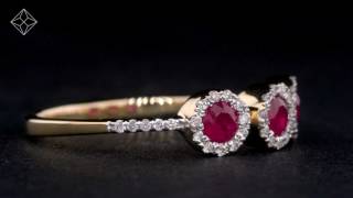 RUBY AND DIAMOND HALO TRILOGY RING 18K GOLD VERSION - ASTERIA COLLECTION - FT88 T