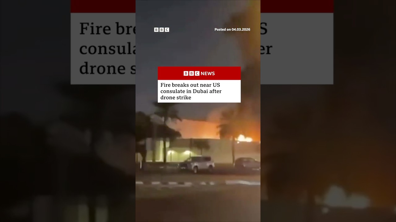 Fire breaks out near US consulate in Dubai after drone strike. #Dubai #BBCNews|  BBC News