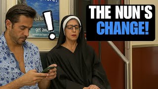 Nun transforms on subway 😱