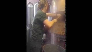 Brewer Pulling Grain From Mash Tun