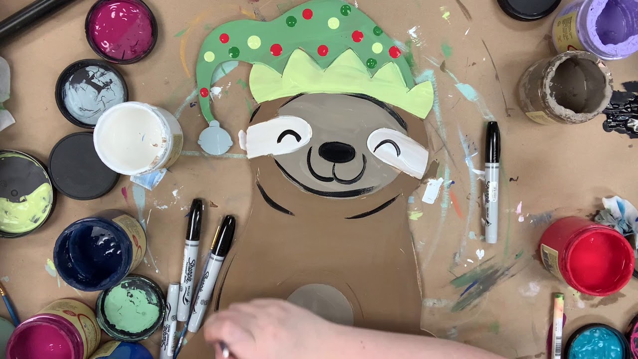 Christmas Elf Sloth Painted DIY sign, s7u8