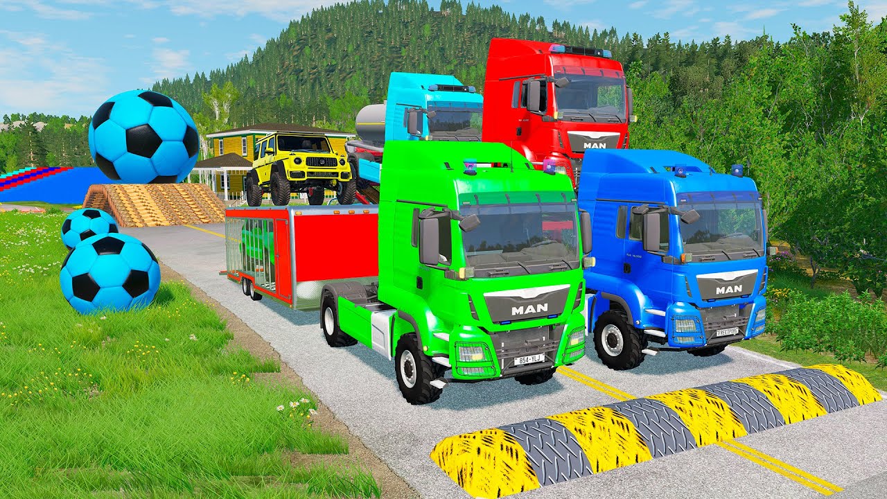 Грузовик с двойной платформой против лежачих полицейских | Автобусы против лежачих полицейских | ...