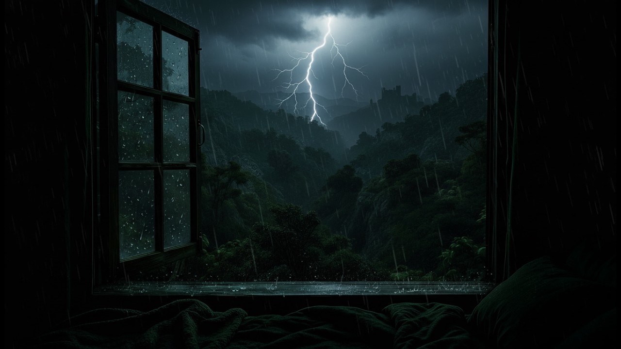 5 Hours Heavy Night Rain Beyond the Window 🌧 | Deep Sleep ASMR Rain & Thunder Sounds