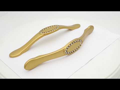 Ручка скоба з кристалом ексклюзивна колекція, 128mm "TASLI YAGMUR" Матове золото, видео 1