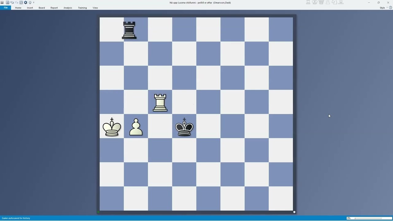 Hróksendatöfl: Peðið er aftar Lucena staðan