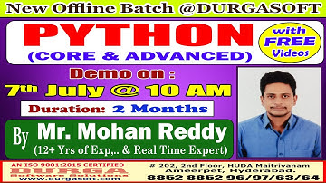PYTHON (CORE & ADVANCED) Offline Training @ DURGASOFT