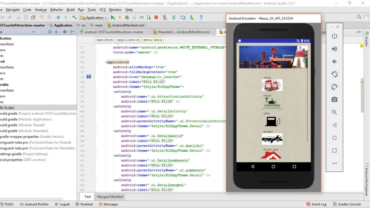 Android studio, aplikasi project wisata berbasis android