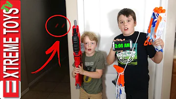 3AM Challenge Gone Wrong! Nerf Blaster Sabotage, Ethan and Cole Vs. Ghost!