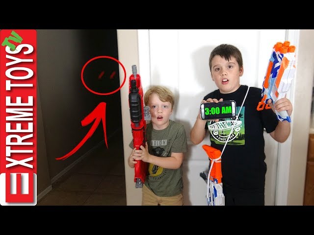 3AM Challenge Gone Wrong! Nerf Blaster Sabotage, Ethan and Cole Vs. Ghost! class=