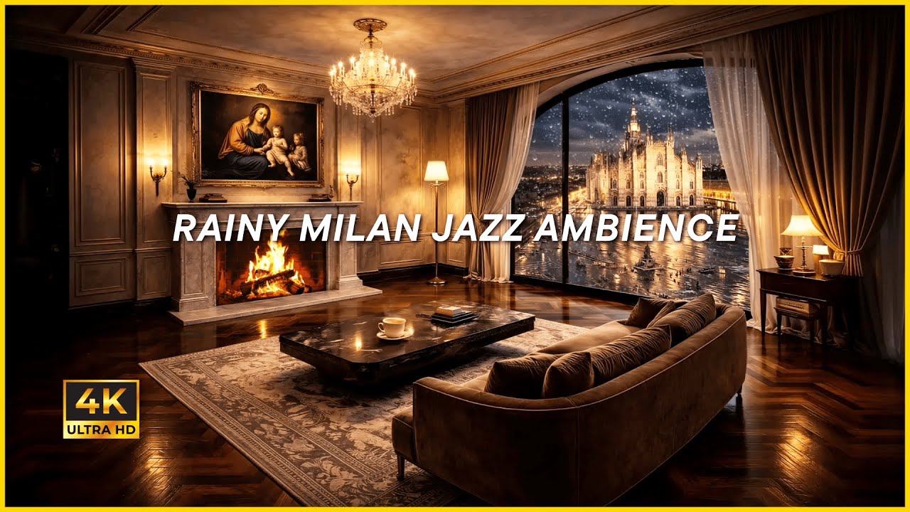 RAINY MILAN JAZZ AMBIENCE (4K) | Cozy Elegant Night Rain for Relaxation, Focus and Sleep