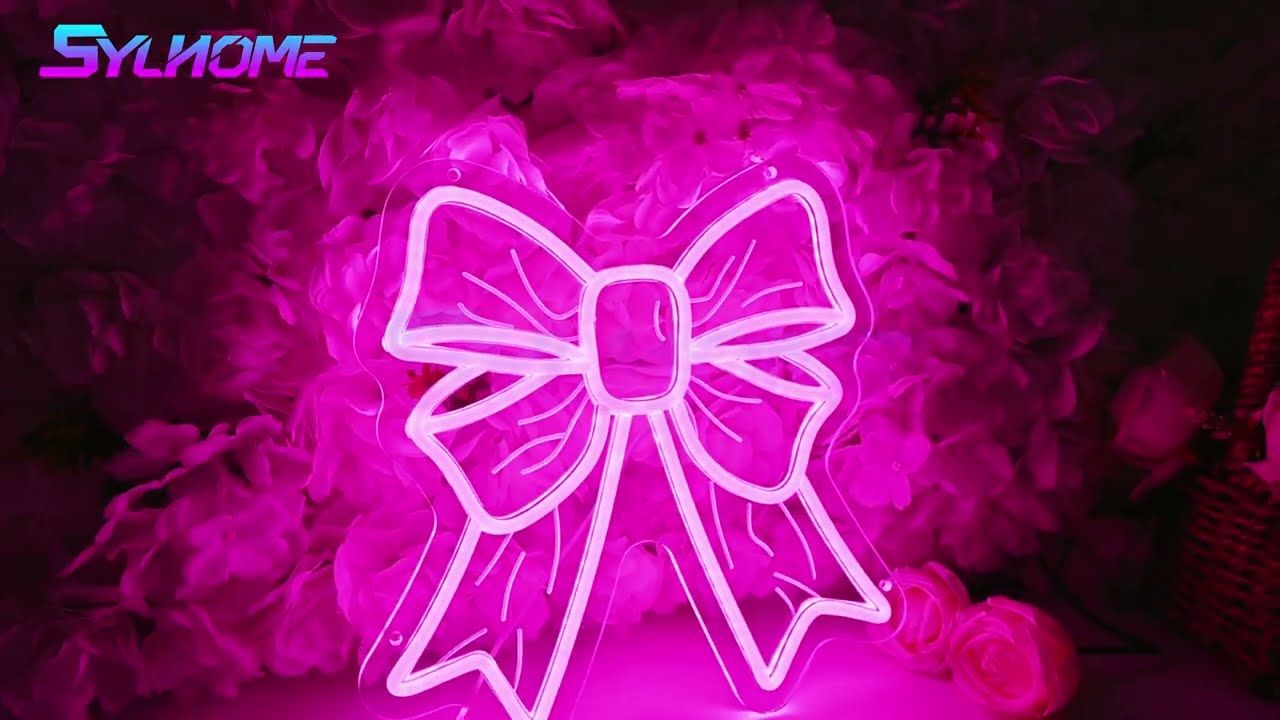 SYLHOME Pink Bow Led Neon Light Sign