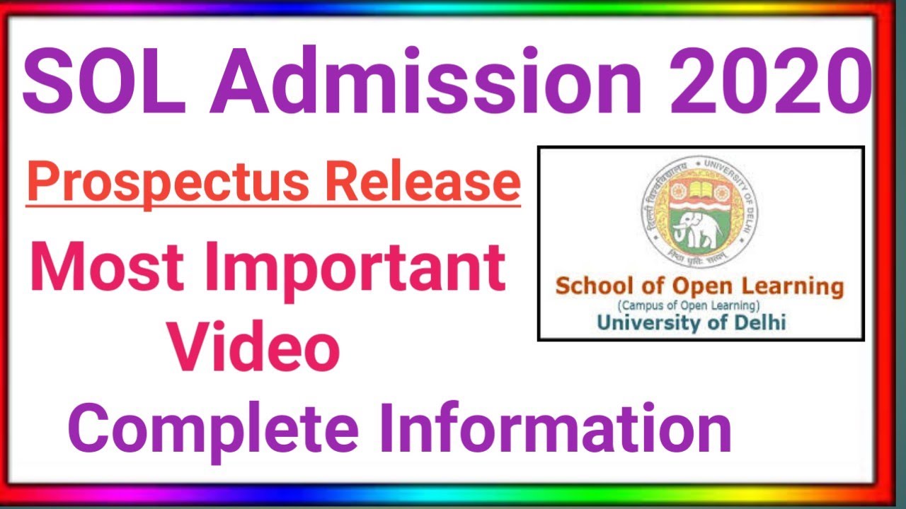 Sol Du Admission 2020| Prospectus released| SOL Admission 2020