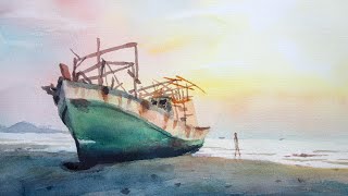Watercolor painting an abandoned ship on beach by Yong Chen 2,596 views 1 month ago 1 hour, 2 minutes
