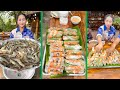 Mommy Sros cook Big fresh shrimp rolling grilled seaweed, Shrimp rolling and eat | Cooking with Sros