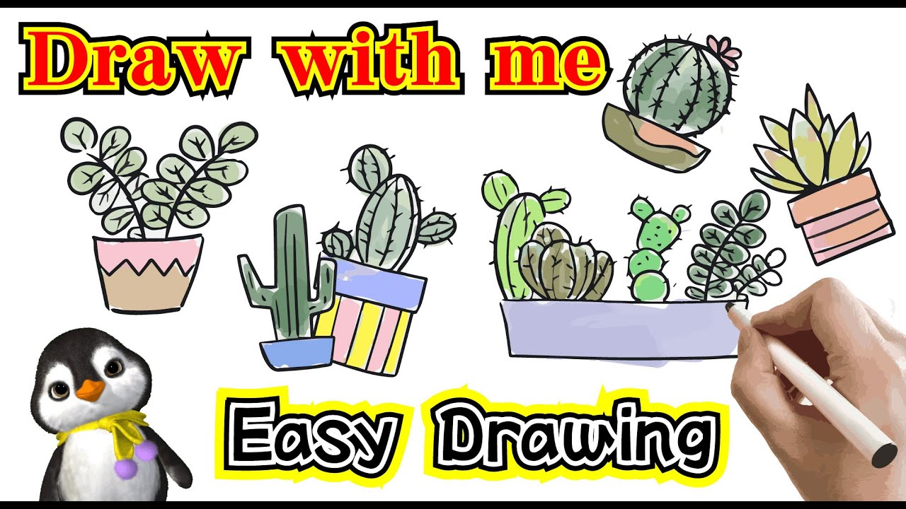 簡単イラストの描き方 サボテン 多肉植物 サボテンの描き方 ニャンと一緒に描いてリラックスしよ Youtube