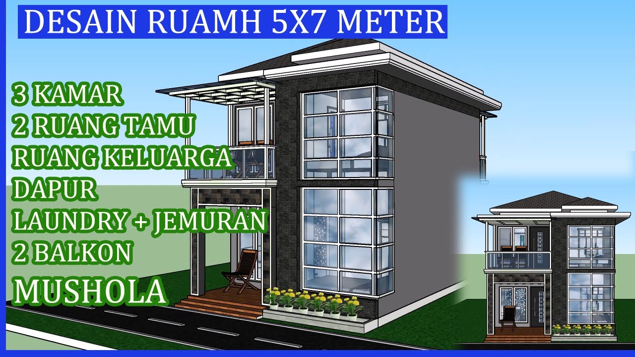 Desain Rumah  Mungil  5x7  Meter 2 Lantai Terlihat Sempurna 