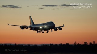 Astral Aviation 747 night arrival Oslo Airport Norway