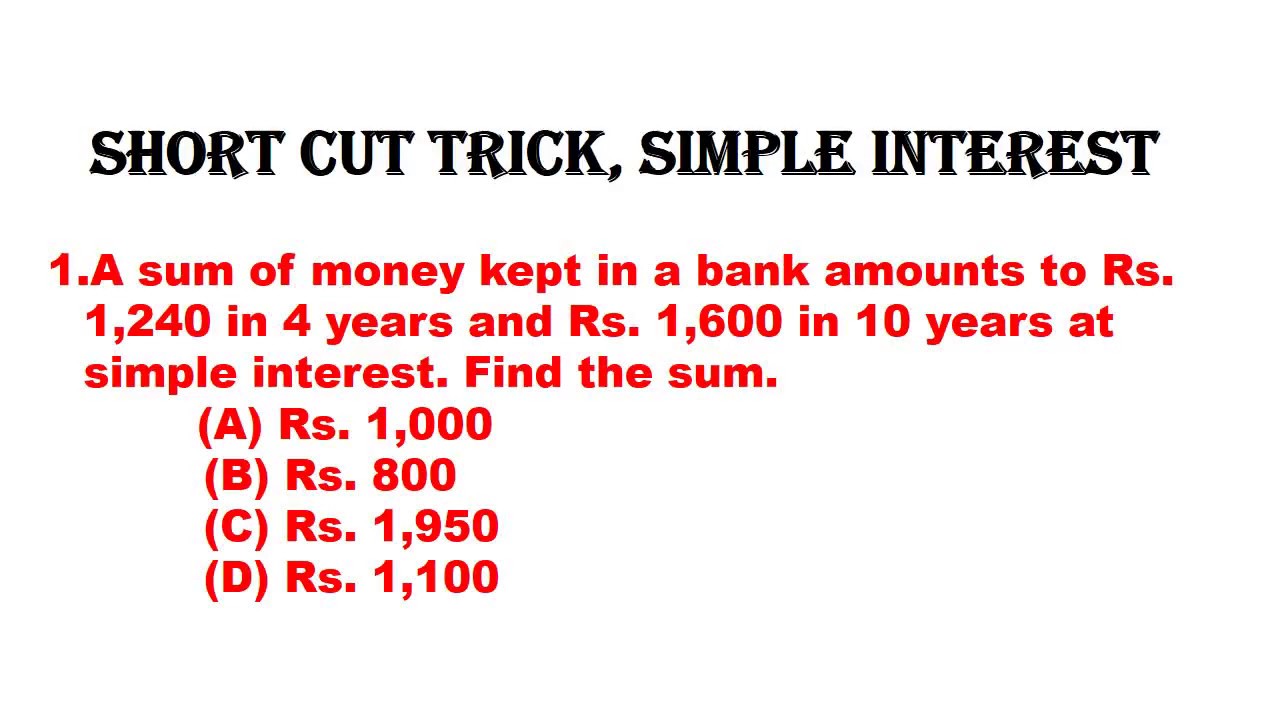 Arithmetic !! Simple interest !! Shortcut Trick !! - YouTube