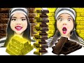 Chocolate vs gold food challenge in jail for 24 hours  crazy  funny food situations by sweedee