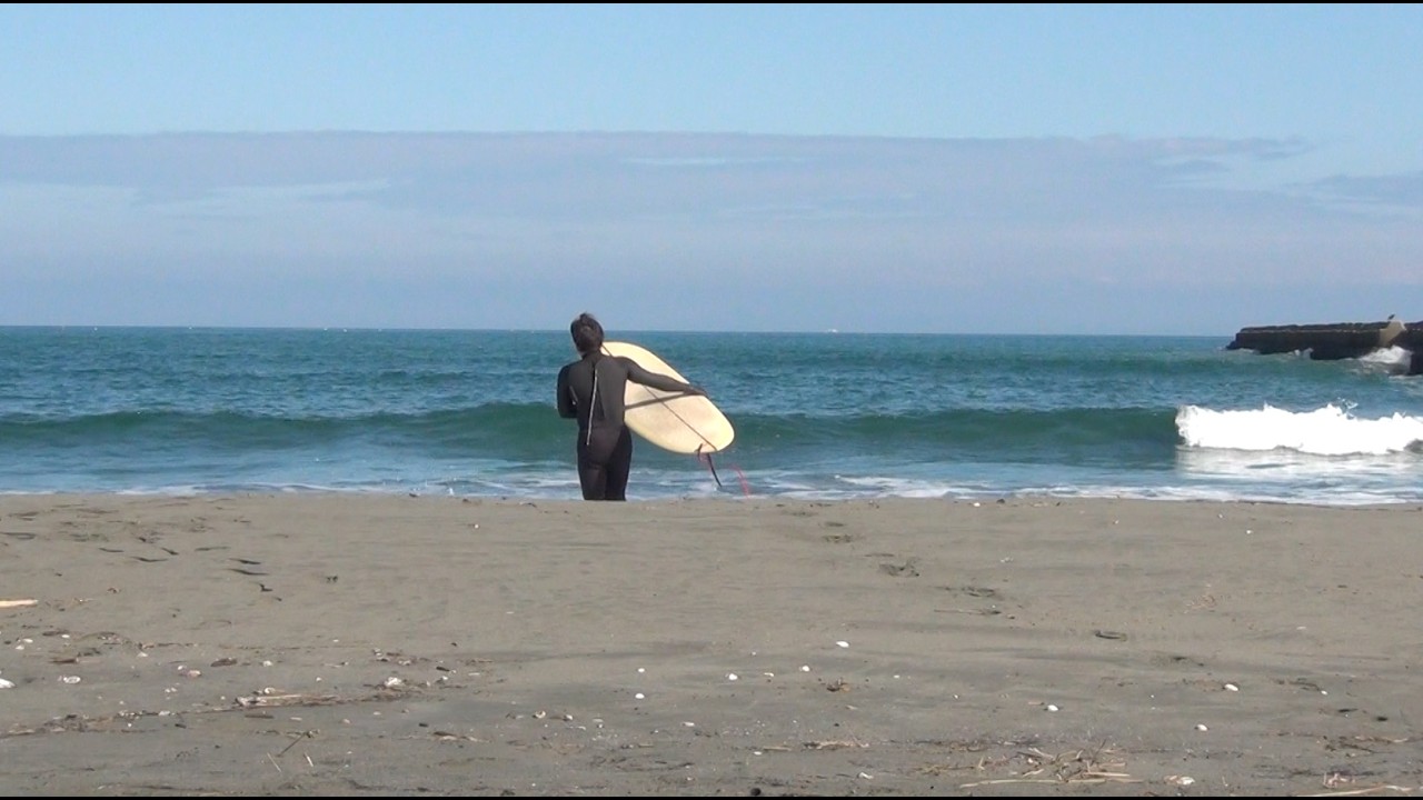 お天気快晴の小松海岸でFUN RIDEロングボード