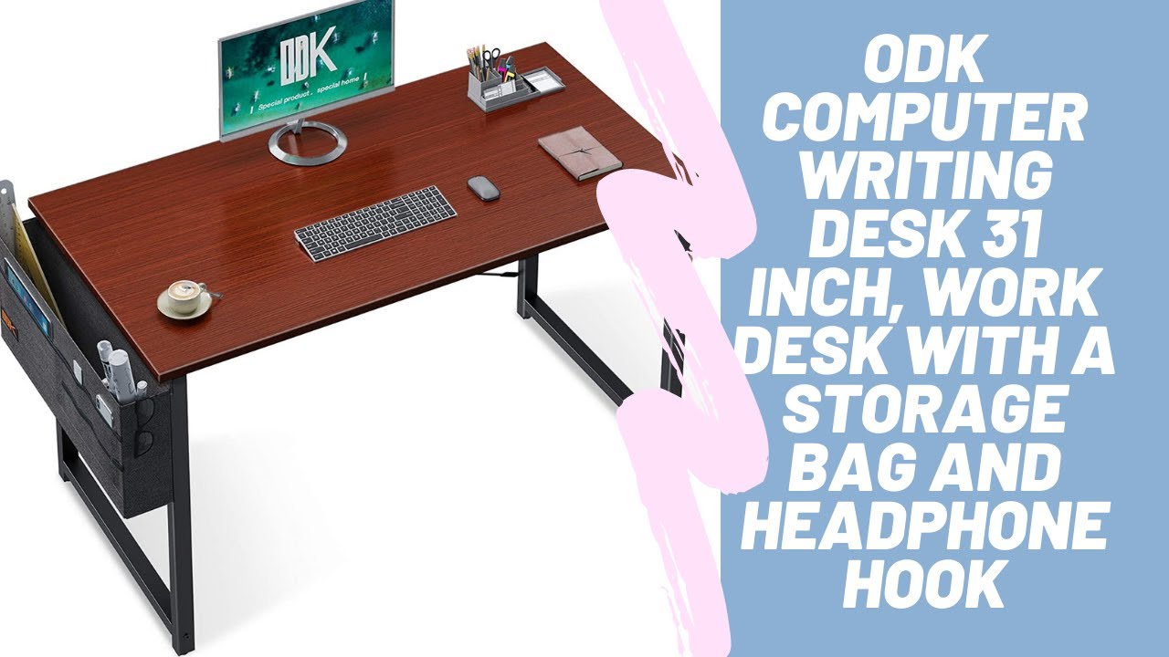  ODK Computer Writing Desk 55 inch, Sturdy Home Office Table,  Work Desk with A Storage Bag and Headphone Hook, Vintage : Office Products