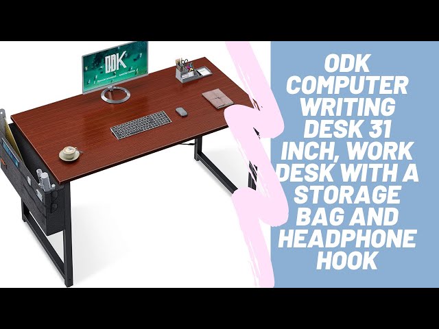 ODK Home Computer Writing Desk 39 inch, Sturdy Home Office Table, Work Desk with A Storage Bag and Headphone Hook, Vintage, Brown