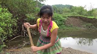 Survival Skills: Smart Girl's Unique Fishing Catch Big Fish At River - Survival Cooking Big Fish