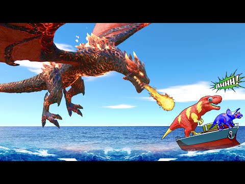 Epic Dinosaur Fighting Tyrannosaurus Rex vs Lava Dragon in Jurassic World Evolution