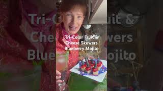 Cocktail Corner- Blueberry Mojito, Tri-Color Fruit & Cheese Skewers #mojito #4thofjuly