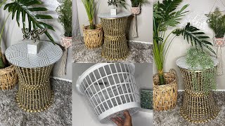 Amazing $5 DIY DOLLAR TREE SIDE TABLE ! MADE OUT OF LAUNDRY BASKETS