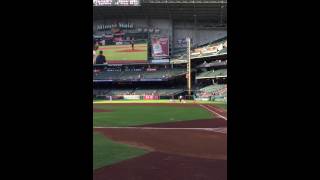 Adam Trent does magic while throwing the first pitch at the Houston Astros game -June 1, 2015