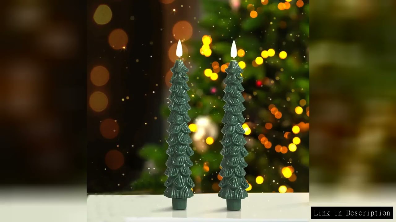 2Pcs Christmas Tree LED Flameless Candles Light with 3D Flame Wick Green LED Candlesticks  Operated
