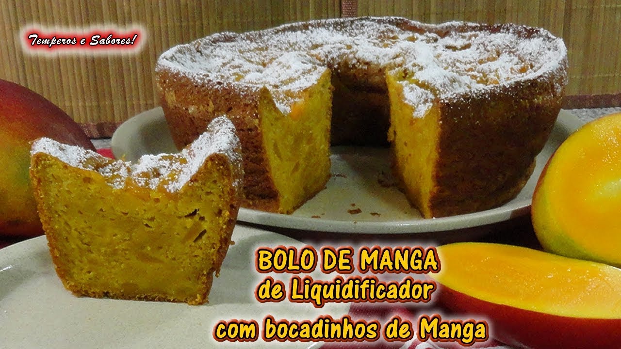 BOLO DE MANGA DE LIQUIDIFICADOR com bocadinhos de Manga, fácil e delicioso