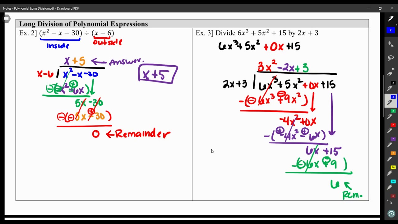 Notes Long Division Of Polynomials - Youtube