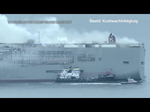 Cargo ship full of cars catches fire off dutch coast