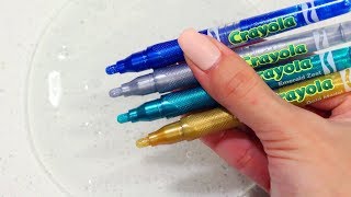 Satisfying Slime Coloring and Mixing with Four Glitter Metallic Crayola Markers!